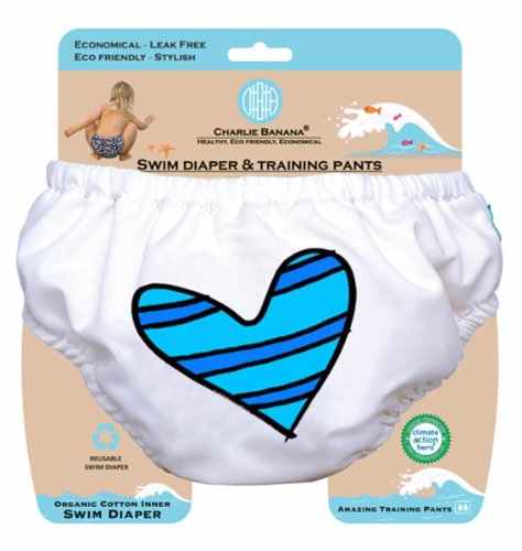 Charlie Banana Swim Diaper and Training Pants - Medium (Blue Petit Coeur on White)