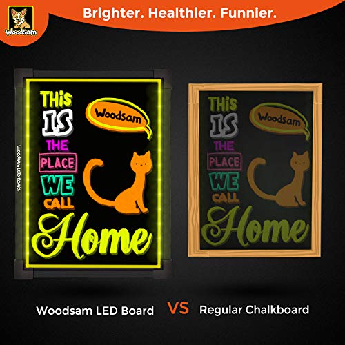 Woodsam LED Drawing Painting Board - 24" x 16" Erasable Non Porous Glass Surface with 8 Fluorescent Window Markers-Best for Chalkboard Blackboard Whiteboard Bulletin/Letter/Spelling/Display/Menu Board