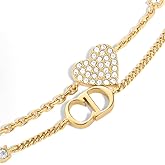 Gold Plated Double Layer Crystal Heart Bracelet, 7.5 Inch Length, Party Formal Wear
