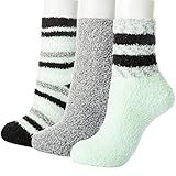 ZSHAWN Winter Fuzzy Socks for Women, 3/6 Pair, Warm Plush Comfort Slipper Luxury, Crew Socks (3 Pairs Mint Series)