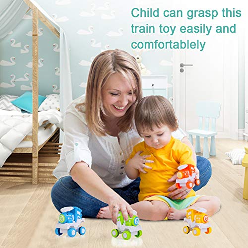 BBLIKE Toddler Car Toys, 4 Packs Early Educational Toddler Baby Toy Train Set, Friction Powered Push and Go Cars for 1 2 3 Year Old Boys & Girls Gift