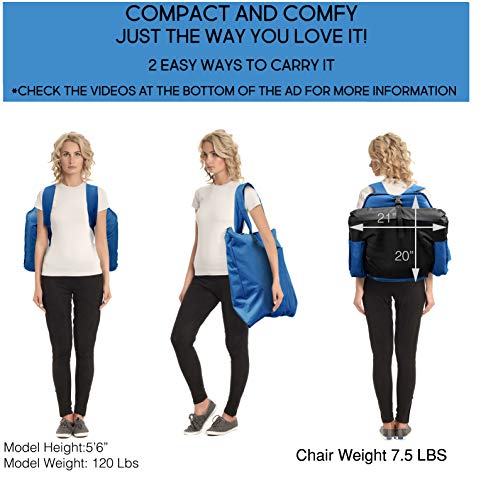 Foldable Stadium Seat for Bleachers - Deluxe Model High Backrest + Free Carry/Storage Bag- Water Resistant + Thick Padding +2 Drink Holders +Zipped Pocket (Blue, Standard)