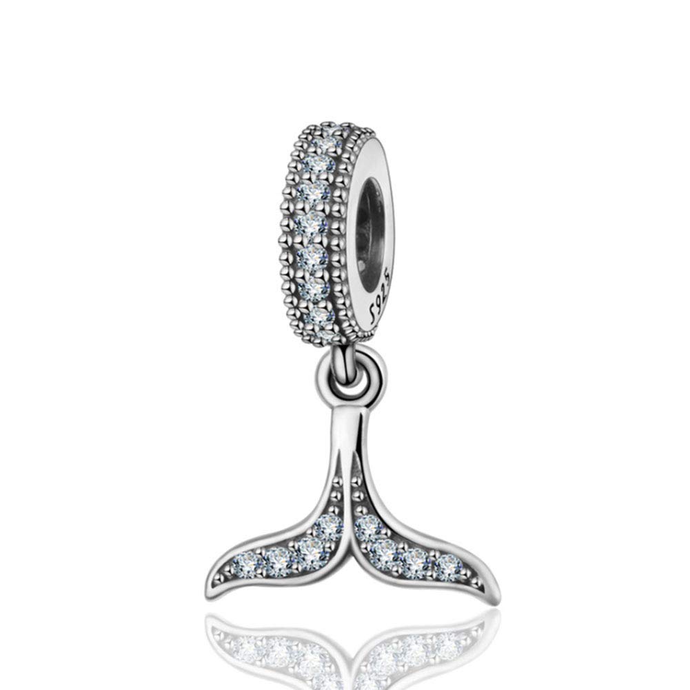 925 Sterling Silver Whale Charm Tail of Dolphin Charm Animal Charm Birthday Charm for Pandora Charm Bracelet (A)