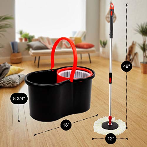Mop and Bucket Set Strongest Heaviest Duty Mop - Best Floor Mop Easy To Use - For Professional Home Floor Cleaning System - 360 Spin Non Scratch Microfiber Wet Jet Mop With Integrated Wringer Bucket