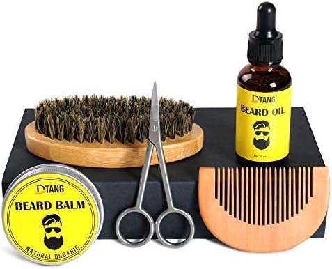 Beard Grooming Kit - Beard Kit containing Beard Balm, Beard Growth Oil Beard Grooming Accessories Comb, Brush, Scissors, Travel Bag - Natural Beard Grooming Kit with Perfect Men Self-grooming Kit