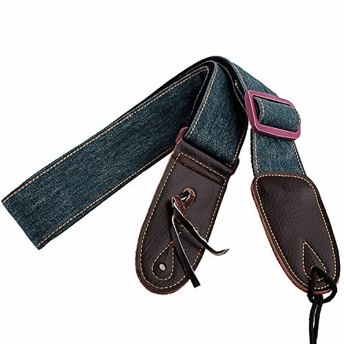 Mugig Guitar Strap Polyester Wide Personality with Leather End for Bass Guitar & Electric Guitar (Deep Green)