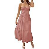 Fisoew Women's Spaghetti Strap Maxi Dress Summer Sleeveless Side Cut Out Dress Casual Boho Backless Flowy Long Dresses