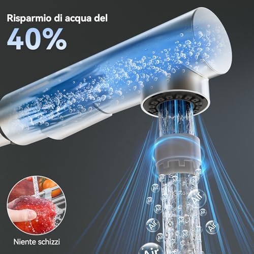 CECIPA Kitchen Sink Tap with Hand Shower, Stainless Steel Kitchen Mixer | With 2 types of jet, removable hand shower, 360° swivel spout, hot and cold water (brushed)