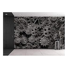 Many Old Rusty Metal Gears or Machine Parts - Removable Wall Mural | Self-Adhesive Large Wallpaper - 66x96 inches