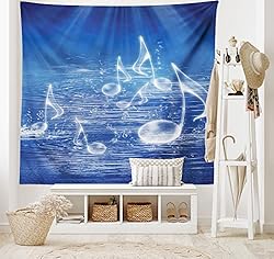 Ambesonne Music Tapestry, Water Musical Notes