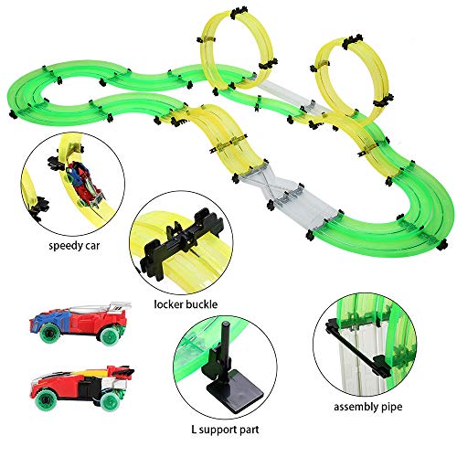 RC Car with Track,Syslux Racing Track Car, Car Race Track Sets Speeding Racing Car with 3D Track,2 Cars, 2 Hand-Operated Controllers, Assembly for Children Educational Toy Birthday