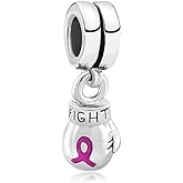 ZakiaHo Pink Ribbon Charms for Bracelets Fight Breast Cancer Awareness Boxing Gloves Dangle Charm Beads Compatible with Pandora Bracelets for Women