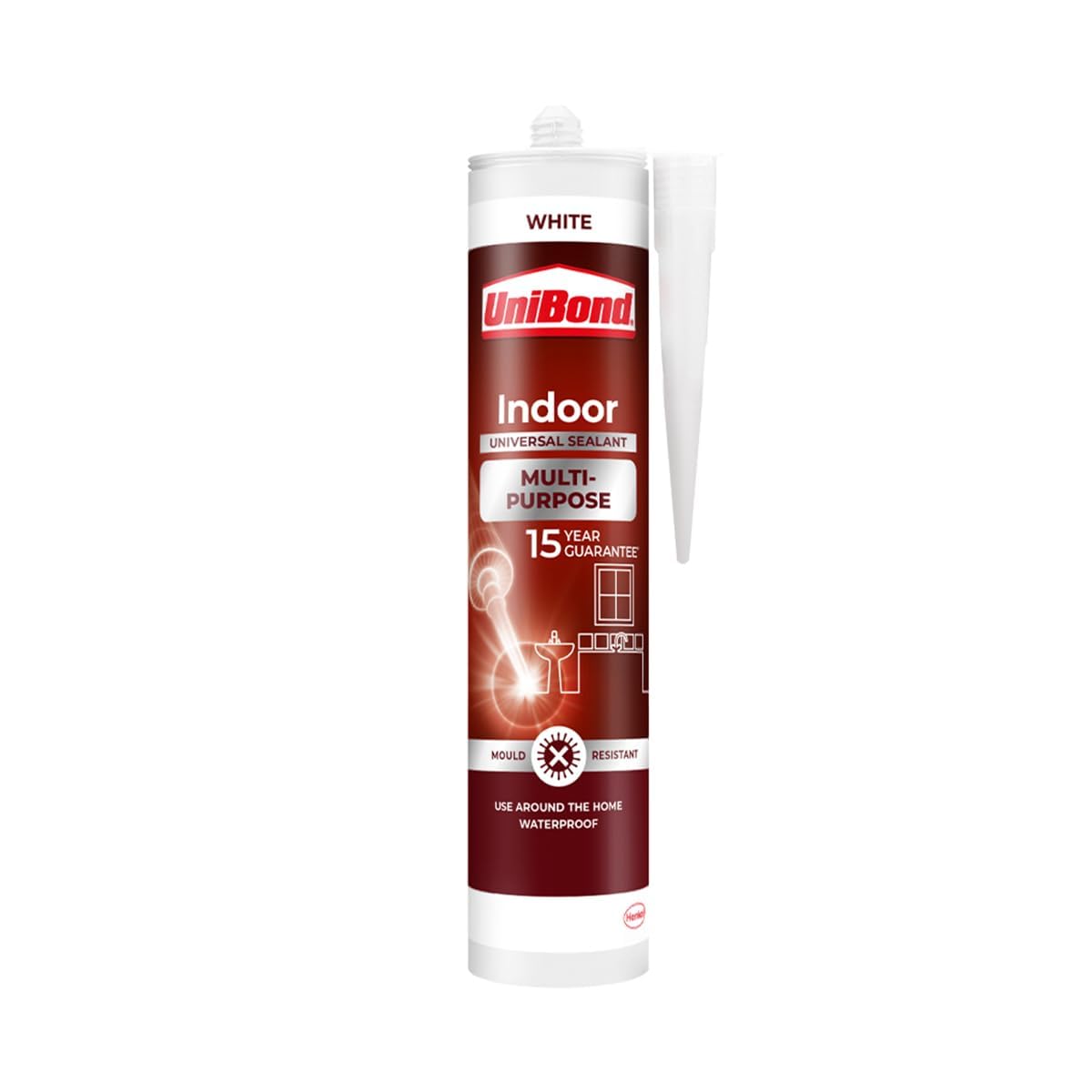 UniBond Multi-Purpose Indoor Sealant, Waterproof and Mould-Resistant, for Various Materials*, White, 1 x 274g Cartridge