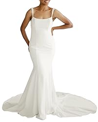 Scoop Neck Satin Wedding Gowns Long Mermaid Fitted