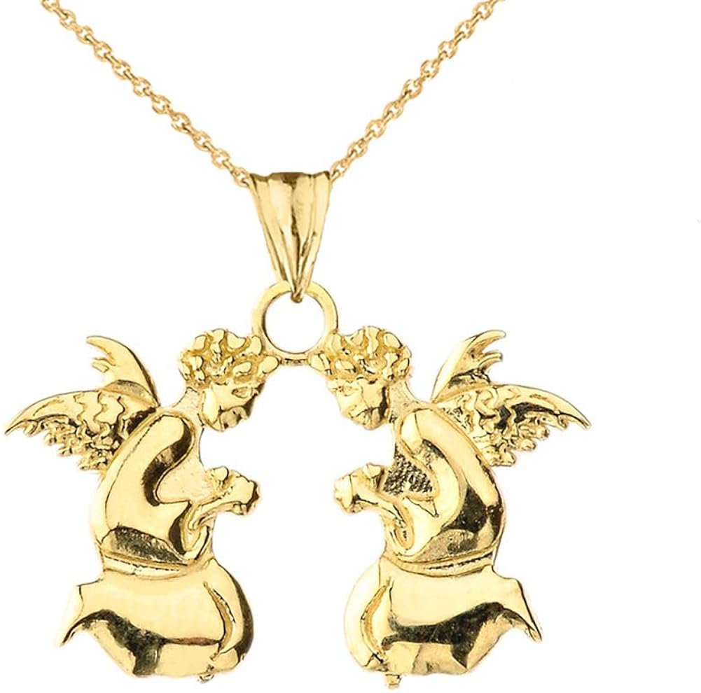 Elegant 10k Yellow Gold Praying Angels Pendant Necklace, 16