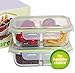 Glass Meal Prep Container, with 3 compartments(2 Pack). Locking, Airtight, Leak Proof, BPA Free Lid. Perfect for Packed Lunch. Portion Control for Diets. Microwave, Oven, Freezer, Dishwasher Safe.