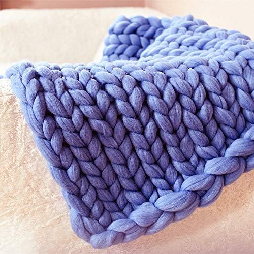 Kqpoinw Chunky Knitted Blanket Merino Wool Blend Arm Knit Throw Super Large Hand Knitting Yarn Pet Bed Chair Sofa Yoga Mat Rug (Blue, 79 * 79inches(200 * 200cm))