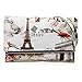 BMC Womens Textured PU Faux Leather Postage Stamp Design Print Flap Fashion Clutch Handbag - Oui Oui Paris