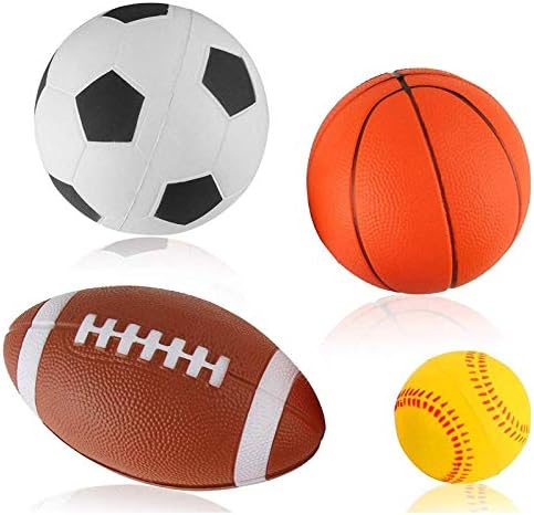 Liberty Imports Set of 4 Soft PU Mini Sports Balls for Kids (Football, Basketball, Soccer, Baseball)