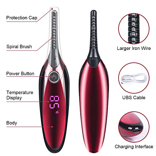 Heated Eyelash Curler, 2019【NEW VERSION】Acavado Electric Rechargeable Eyelashes Curlers for Quick Natural Eye Lashes Curling Long Lasting USB Charging 4 Temperature Gears with Display Screen