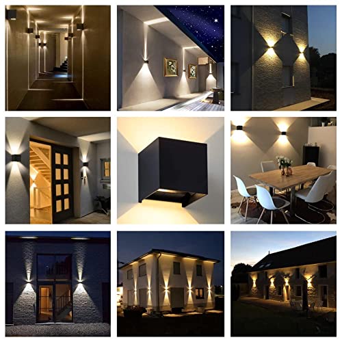 CANMEIJIA Set of 4 LED Outdoor Indoor Wall Lamps, 12 W Modern Black IP65 Outdoor Wall Lamp, 3000 K Angle Adjustment for Hallway Bedroom