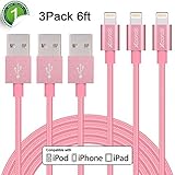Xcords(TM) 3Pack 6Ft Nylon Braided Lightning to USB Syncing and Charging Cable Cord Compatible with iPhone 7/ 7 Plus/ 6/ 6 Plus/ 6s/ 6s Plus /5/iPad/iPod and More(Rose Gold)