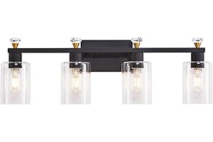 DIDUIO 4 Light Vanity Lights for Bathroom, Classic Black Bathroom Vanity Light, 28 inch Bathroom Lighting Fixtures Over Mirror, Vintage Vanity Light Fixtures with Clear Glass for Bathroom