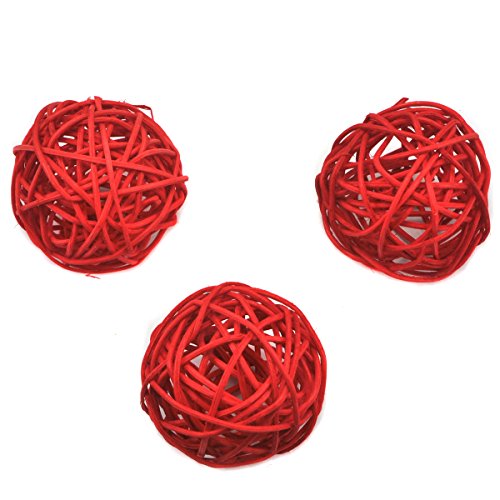 Ougual 10pcs Wicker Rattan Balls Table Wedding Party Christmas Decorative (Diameter 6cm, Red)