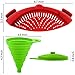 Silicone Snap Strainer with 2 Collapsible Funnels, FineGood Hands-free Clip-on Heat Resistant Colander Pour for Pasta Vegetable Noodles Pot bowl Pan - Red