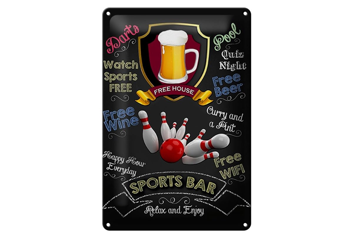 Tin Sign 20 x 30 cm Curved Sports Bar Bowling Cones Pub Pub Bar Decoration Gift Sign
