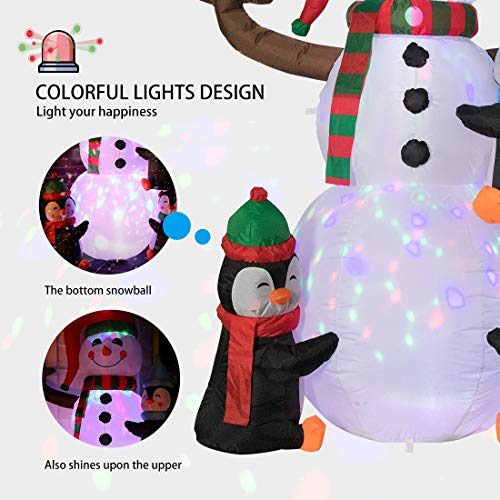 VIVOHOME 6ft Height Christmas Inflatable Snowman and Penguins with Colorful Rotating Led Lights Blow up Outdoor Yard Decoration