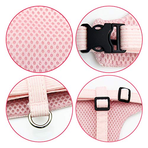 Kitten Harness and Leash Escape Proof for Walking Adjustable Neck Cat Collar Rabbits Puppy Kittens Soft Breathable Mesh Pet Vest (M, Pink)