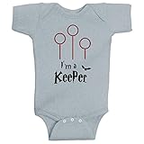 I'm A Keeper Funny Harry Potter Romper Wizard Onesie by BeeGeeTees (6 Months, Grey)