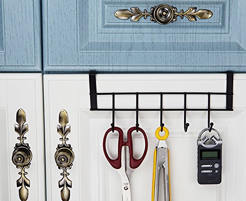 Ruiling 2-Pack 5 Hook Over the Cabinet Door Hanger Organizer, Black 5 Hooks Hanger Rack Organizer - for kitchen Home Office, Hanger Coats, Hats, Towels, More Use