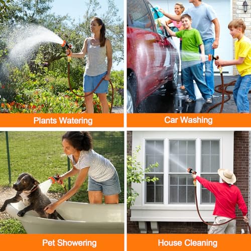 SKYAYA 100FT Expandable Garden Hose Pipe, Flexible Hosepipe for Lawn Expanding Retractable with 10 Function Spray Gun Nozzle, Magic Water Hose Attachments 3/4"& 1/2" Solid Brass Connectors, Anti-Kink