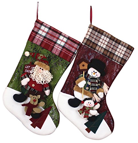 YAMUDA 2 Pcs Set XMAS 3D Lively Christmas Stockings 17.8 Inches Long Santa Claus and Snowman Design