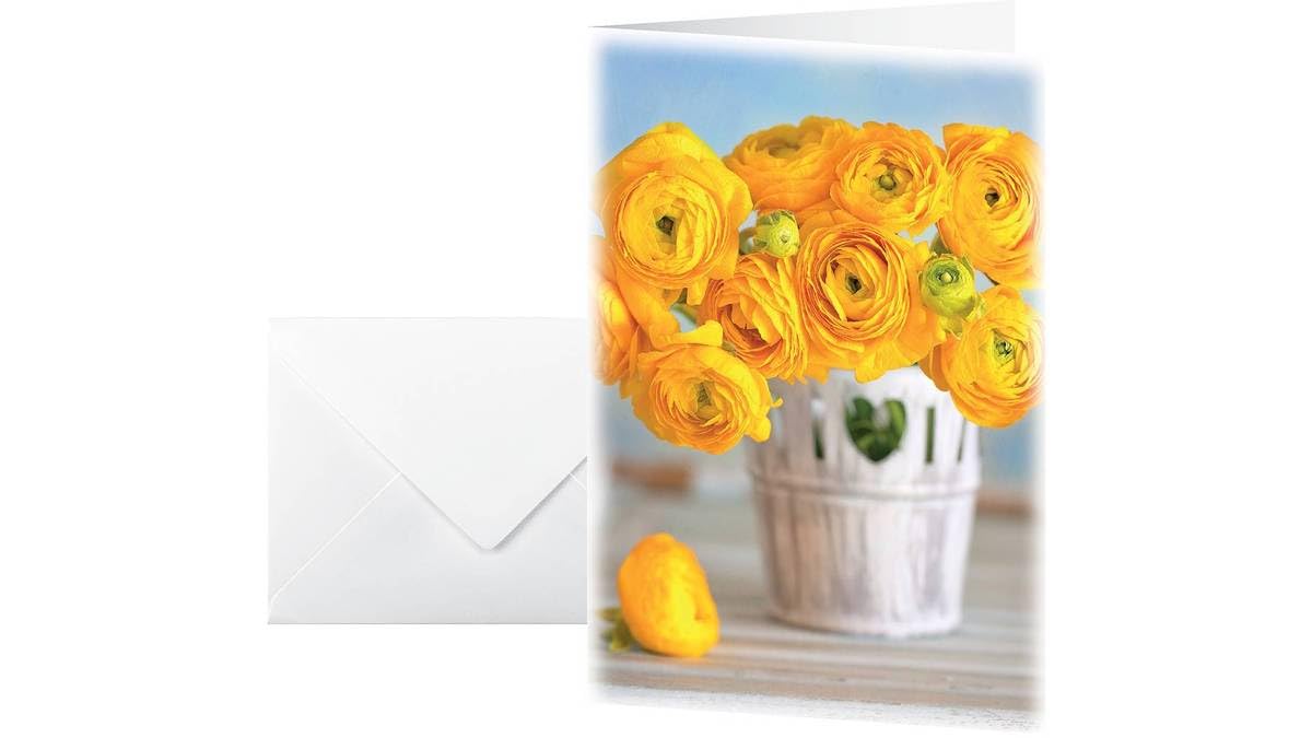SIGEL DS104 Set of 10 thank you or greeting cards with envelope, buttercup design, 2-fold, 11.5 x 17 cm, yellow