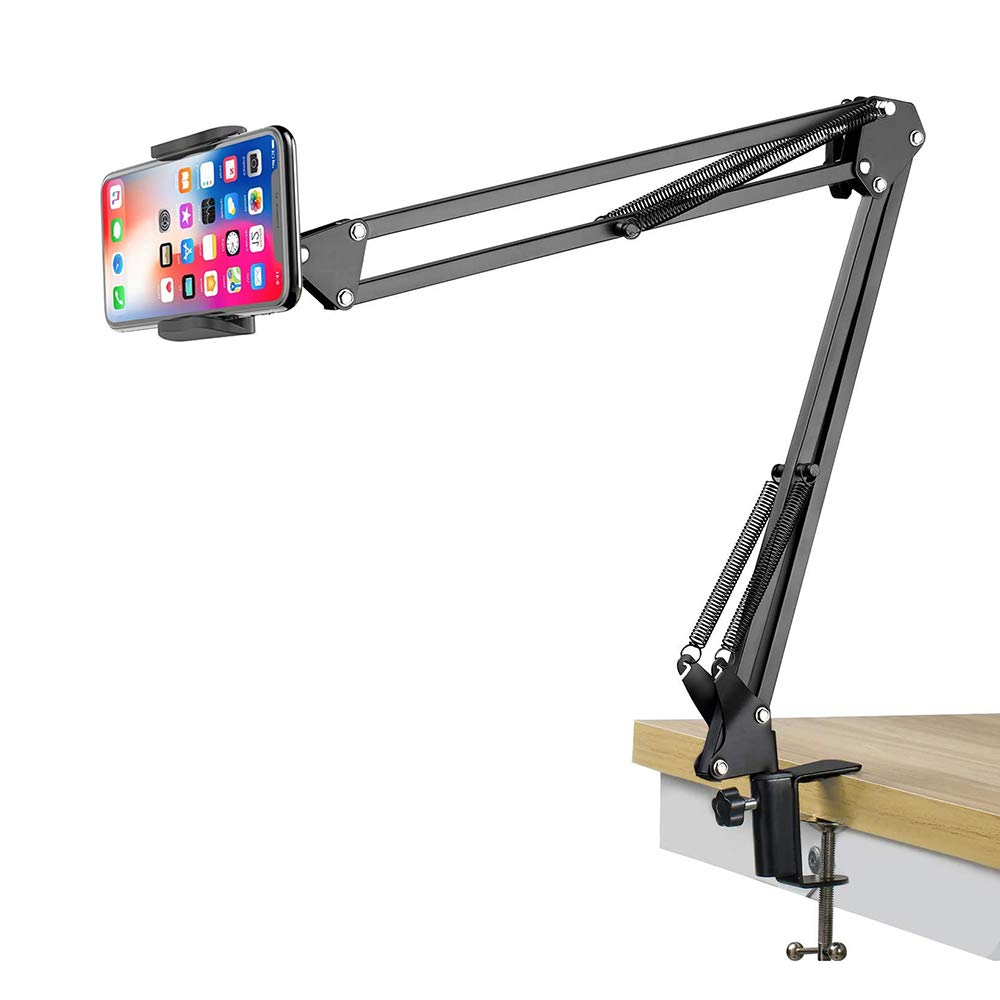FAPPEN Cell Phone Holder, Phone Holder for Bed Desk, 360° Flexible Articulating Long Arm Clamp Bracket Mount Stand for iPhone 15 14 13 12 11, Samsung, Huawei (3.5-6.5'')