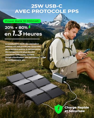 BigBlue Portable Solar Charger 35W with Fast Charging USB-A and PD 25W USB-C for Camping and Hiking, 0.7kg, IP68 Waterproof, Foldable Solar Charger for iPhone/Android, iPad, Powerbank