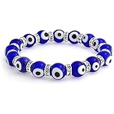Colorful Turkish Glass Bead Good Luck Protection Evil Eye Stretch Bracelet Rondelle Crystal Spacer Stackable Protection More Colors for Women Teens - Deep Blue