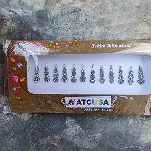 ATCUSA 12 Silver Crystal Bindi Bridal face Jewels Forehead Tika