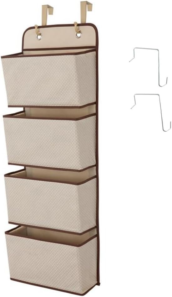 Dreamsy Hanging Closet Organizer, 4-Pockets Wall Mount/Over Door Storage for Toys Purses, Keys, Sunglasses - Beige