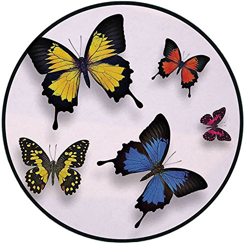 Printing Round Rug,Butterflies,Pattern of Various Colorful Butterflies and Moths Grace of Nature Wings Home Decor Decorative Mat Non-Slip Soft Entrance Mat Door Floor Rug Area Rug For Chair Living Roo