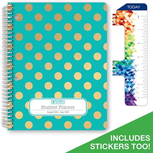 HARDCOVER Dated Middle School or High School Student Planner for Academic Year 2019-2020 (Matrix Style - 7"x9" - Turquiose Dots Cover) - Bonus Ruler/Bookmark and Planning Stickers