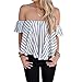 YANG-YI Women Off Shoulder Stripe Casual Round Neck Blouse T-Shirt Tops