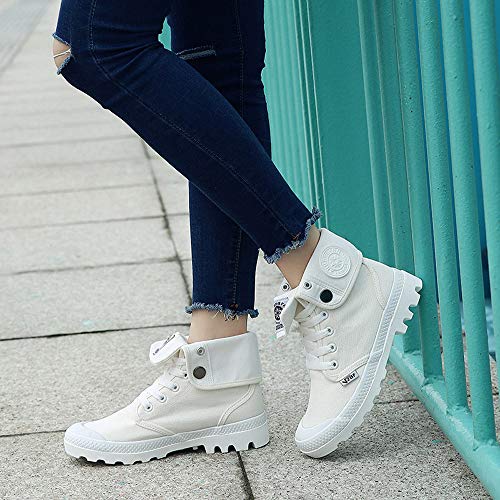 Hots!!! Teresamoon Fashion Women's Flat Lace-UP High-top Military Ankle Casual Canvas Ladies Shoes