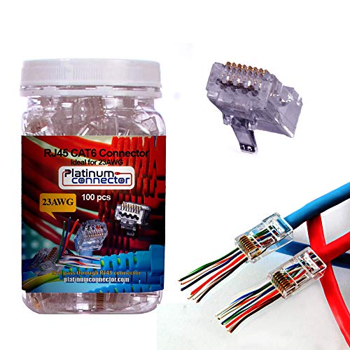 Platinum Connector CAT6a CAT6 23AWG UTP Cable Connector (100 Pieces) - RJ45 End Pass Through one-Piece Ethernet Network & Internet Connector for IP Camera, CCTV and Security Installation