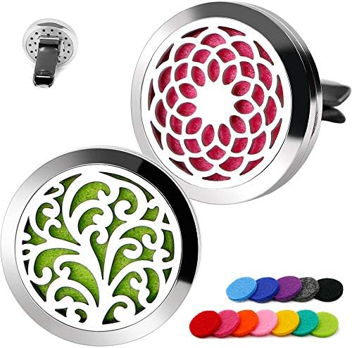 2PCS RoyAroma 30mm Car Aromatherapy Essential Oil Diffuser Stainless Steel Locket with Vent Clip 12 Felt Pads