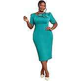 AOMEI Women’s Bodycon Midi Dress Irregular Neck with Petal Short Sleeve Modest Office Church Dress