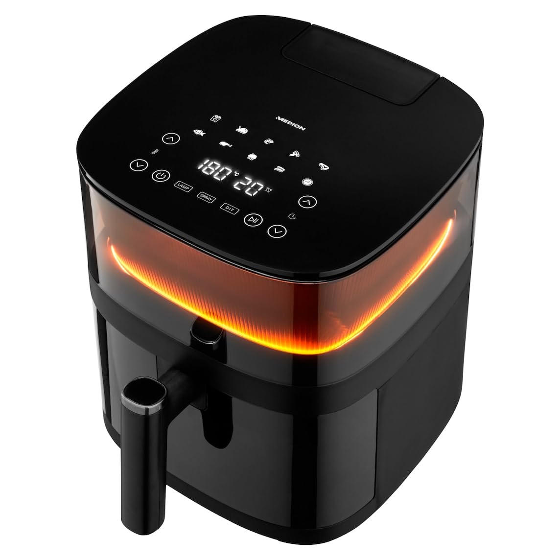 MEDION X10 XL Heißluftfritteuse MD11780 (5 Liter, Airfryer, innovative Wassersprühfunktion für krosse knusprige Speisen, 1.500 Watt, Sichtfenster, Schüttel Alarm,10 Automatikprogramme) 4
